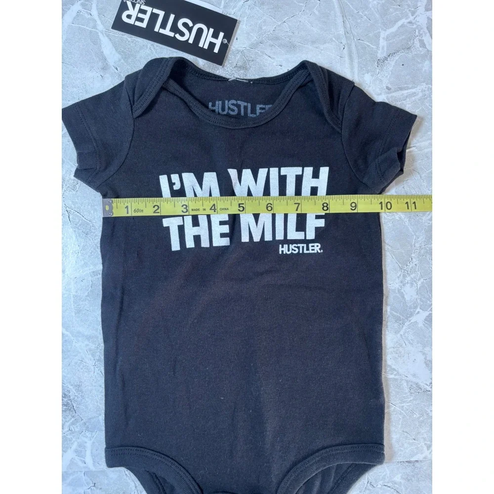 Hustler I'm With The MILF Baby Bodysuit Black 12M NWT Funny Graphic Romper